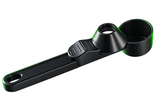 Plain black 50 ml scoop with sliding funnel lid